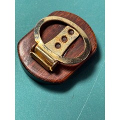 Vintage Polished Wood Scarf Clip Gold Tone Hinged Ring Brown Grain Accessory