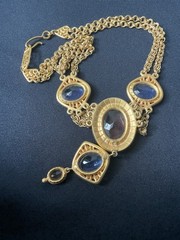 Vintage YSL Yves Saint Laurent Pink and Blue Glass Eye Gold Plated Necklace