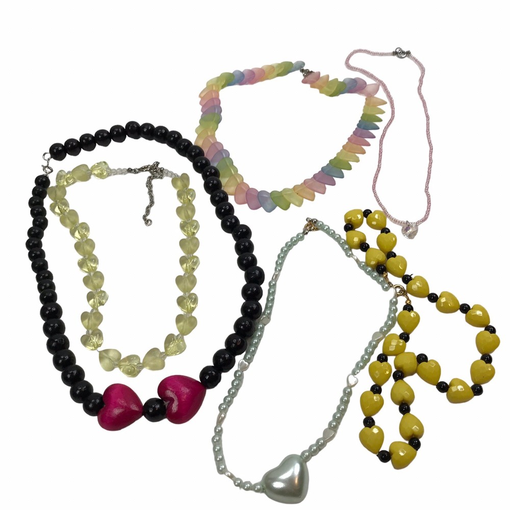Vintage Necklace lot Heart Love Retro Rockabilly Plastic Wood Lucite kidcore