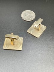 Vintage Fisherman Large Fish Scene Black Enamel Cufflinks Gold Tone Fishing