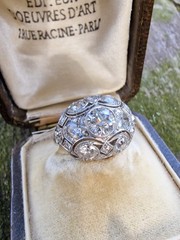 Edwardian Art Deco Diamond Bombe Ring 2.30ct Old European Cut Diamonds Platinum