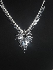 Vintage Juliana D&E Hematite Navette Rhinestone Necklace Earring Set Demi Parure