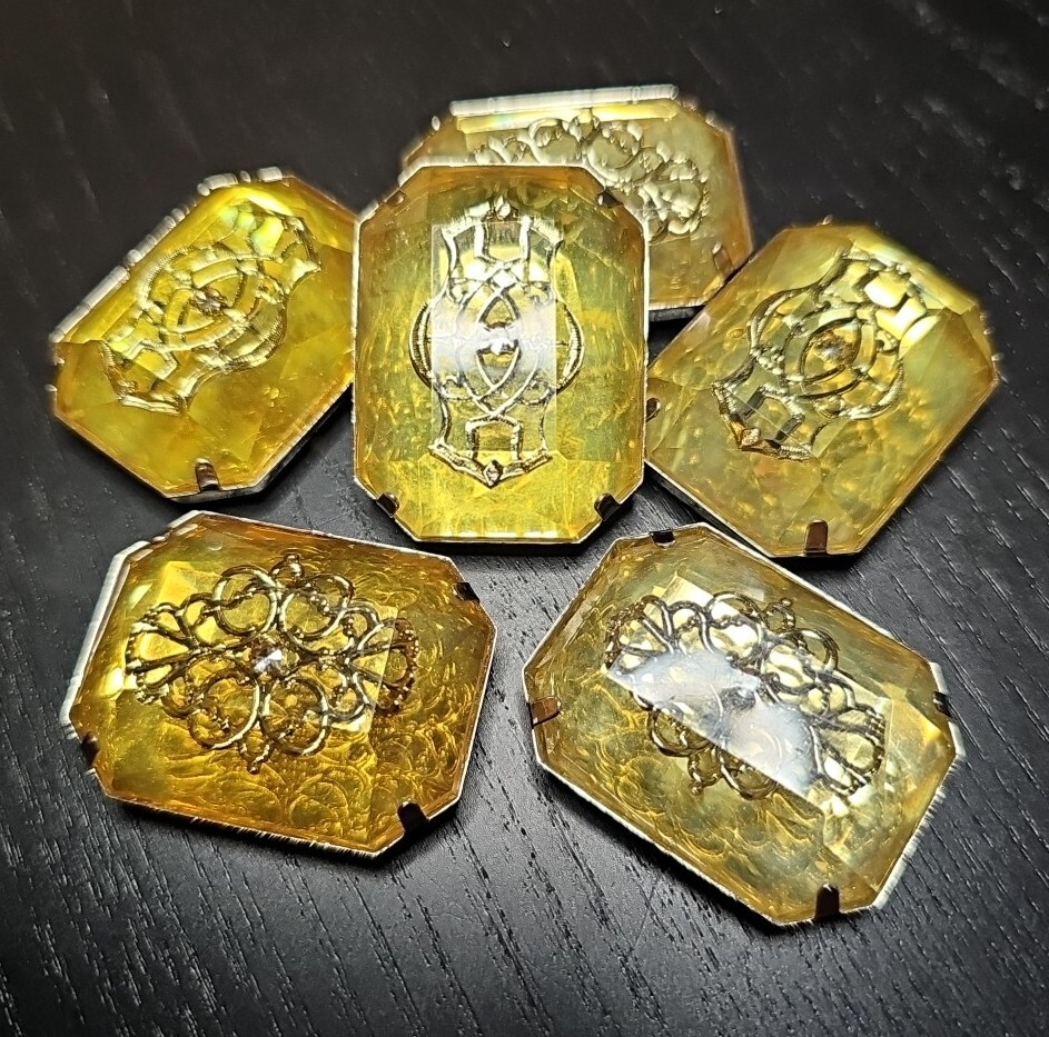 VTG 6 Chunky Amber Gold Chrome Lucite Resin Acrylic Costume Jewelry Pieces