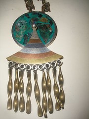 Beautiful vintage Modernist Mexican Los Castillo mixed metals necklace stone