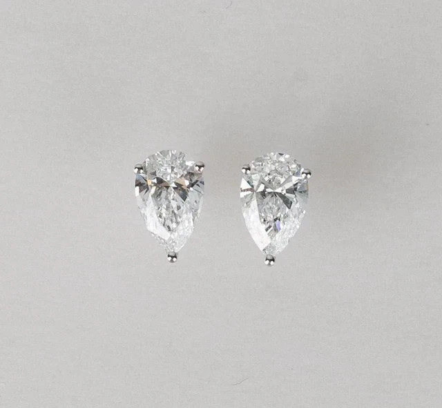 2Ct Pear Cut Lab Created Diamond Womens Prong Stud Earring 14K White Gold Plated