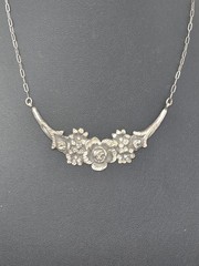 Antique Sterling Silver Floral Rose Necklace 17″ Art Nouveau Art Deco Vintage