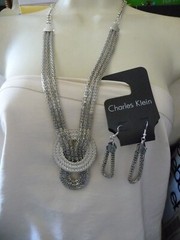 CALVIN KLEIN SILVER TONE SET MESH CHAIN STATEMENT EARRING NECKLACE #5/23=T