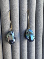 Black Baroque Pearl Earrings, Iridescent Peacock Color, Sterling Silver
