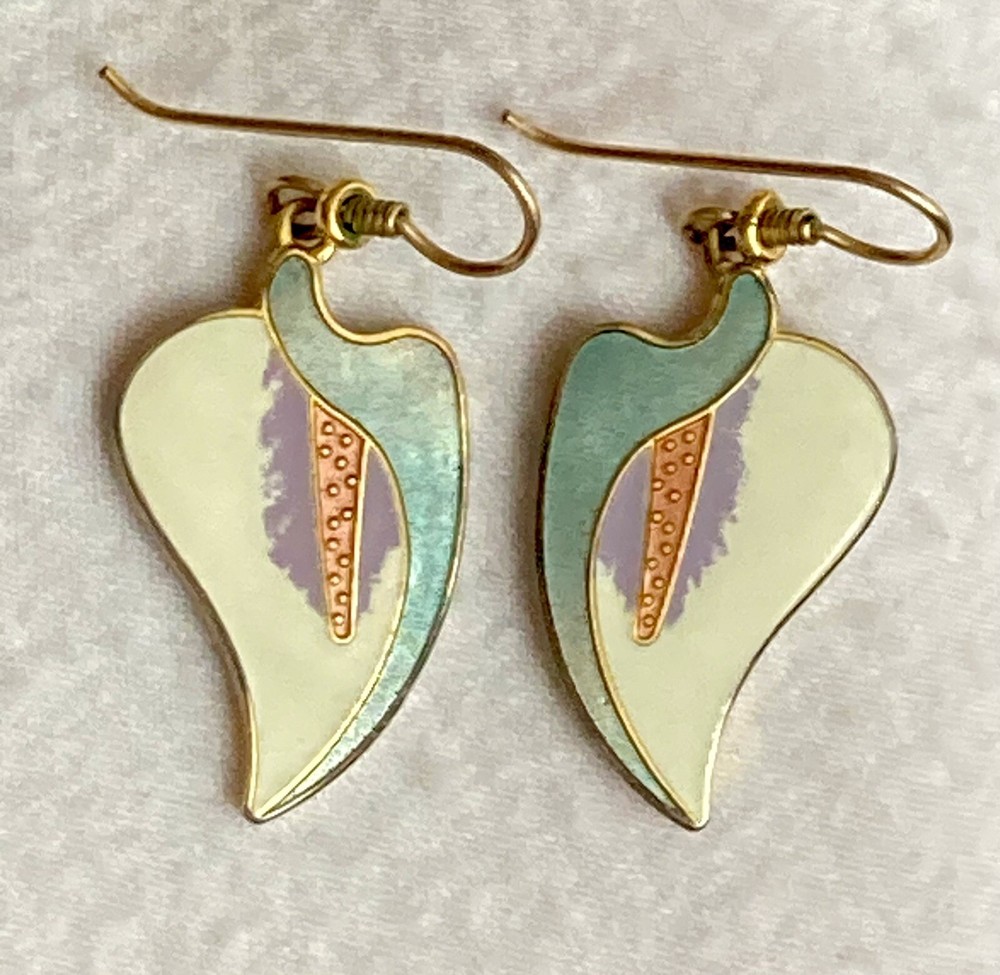 Vintage Laurel Burch Earrings CALLA LILY Flower 1.75” Gold Multi Color Ladies 8g