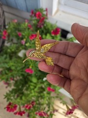 Vintage Evan St Clair Hummingbird Brooch Pin Unsigned Genuine Ruby Eye Box