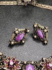 Vintage SELRO SELINI Gold Tone Purple Necklace & Earrings Book Piece Set