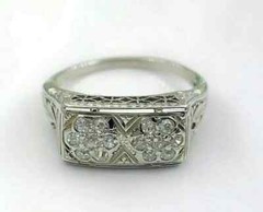 Art Deco 2.90 Ct Lab Diamond Filigree Ring 14K Gold Plated Sterling Silver