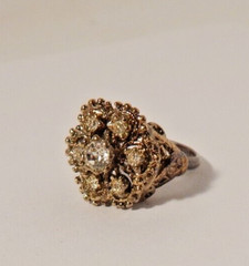 Vintage Uncas 18KHGE Yellow Gold-Plated Clear Rhinestone Size 5 Ring signed NICE