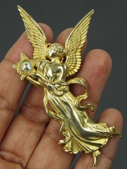 JJ Angel Fairy Holding Star AB Cabochon Wings Brooch Pin Vintage 1970-80s
