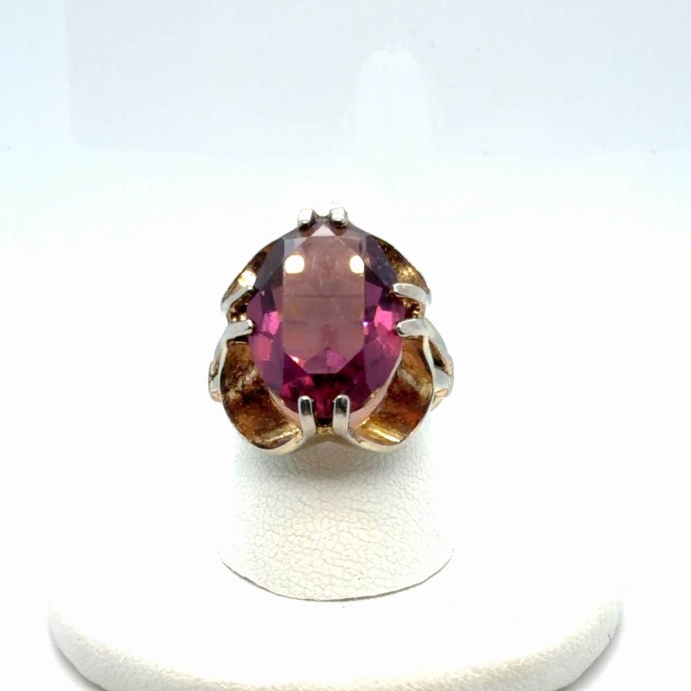 Vintage Joseph Esposito (ESPO) 18K HGE Amethyst Glass Fashion Ring – Size 7