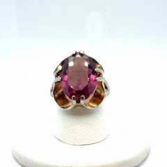 Vintage Joseph Esposito (ESPO) 18K HGE Amethyst Glass Fashion Ring – Size 7