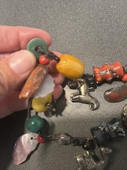 VINTAGE 8” DOUBLE STRAND NATURAL STONE MURANO BEAD LEATHER CHARM BRACELET TIBET