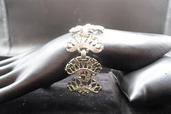 Vtg Mid Century Silver Tone Filigree Crescent Openwork Link Bracelet 8″ Long