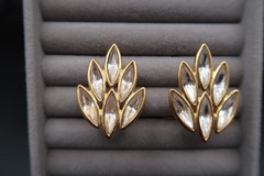 Vtg Yves Saint Laurent Spiked Leaf Design Crystal Earrings Signed Beautiful
