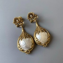 Victorian Pearl Necklace Earrings Set Antique Gold Statement Jewelry