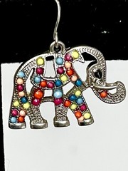 Vintage Elephant Dangle Earrings Silver Tone Multicolor Beaded Boho Hippy Global