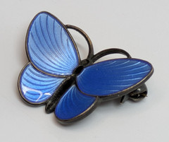 VTG Blue Guilloche Enamel Wing Norway Sterling Silver 925 Butterfly 1 1/8″ Pin