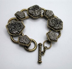 Vintage RJ Graziano grey metallic faux druzy quartz link statement bracelet