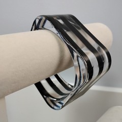 Vintage Clear Black Striped Chunky Square Bangle Bracelet Sz 8 Acrylic Plastic