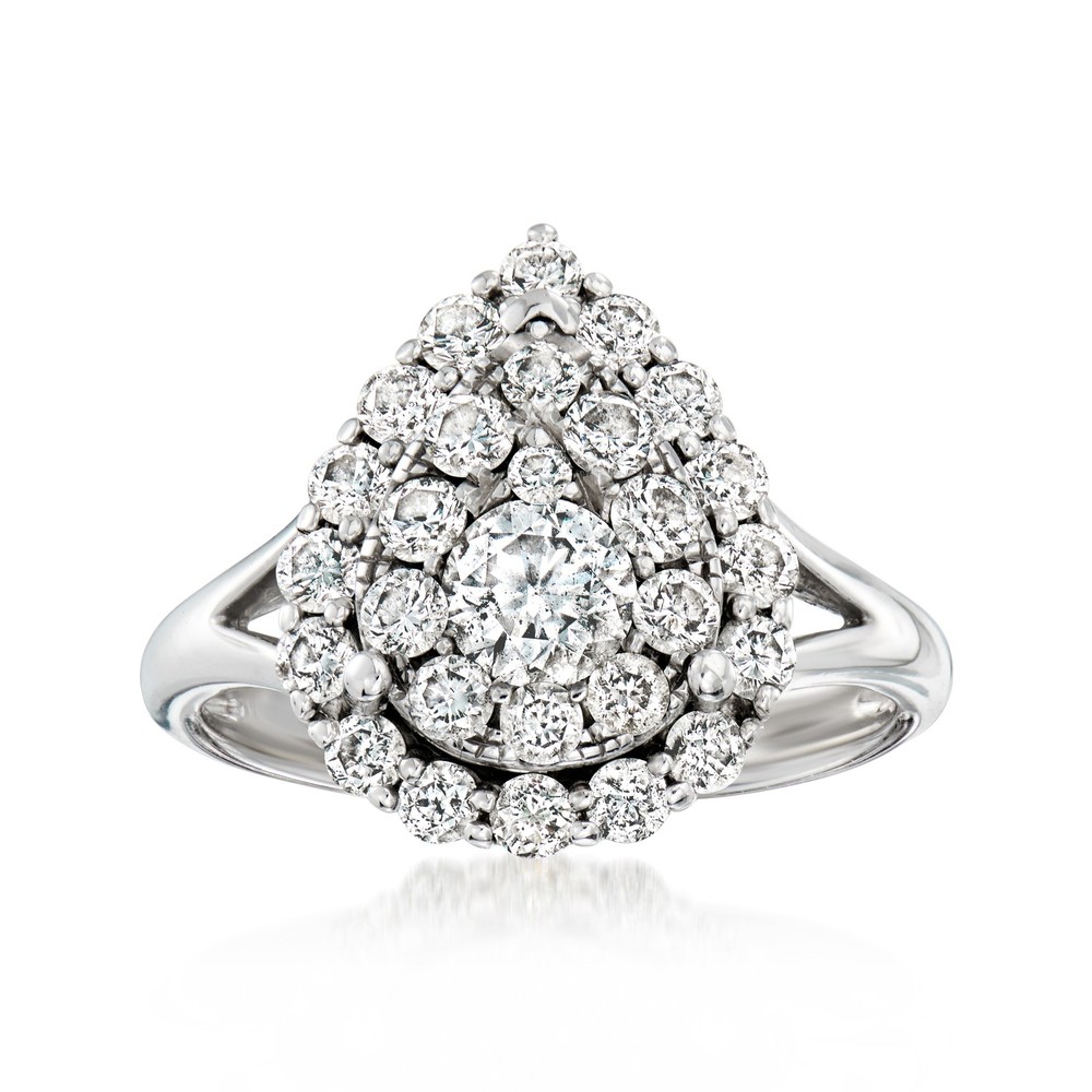 Vint Diamond Teardrop Cluster Rng in 14k White Gold Size 6.25