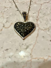 Vintage 925 Sterling Silver Marcasite Pave Heart Pendant Necklace 18″