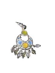 Vintage Silver Pierced Earrings with Light Blue, Yellow & Lavender Crystals
