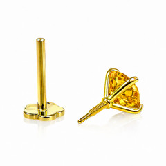 14K Yellow Gold Round CZ Birthstone Cartilage Barbell Earring With Screw Back