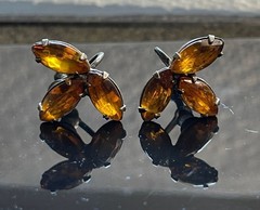 Vintage 1950s Amber Topaz Glass Marquise Cluster Statement Earrings