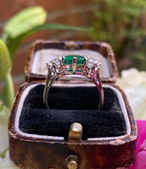 2.50 CT Green Oval Cut CZ Three Stone Art Deco Antique Style Ring In 925 Silver