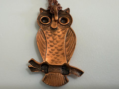 Vintage Solid Copper Owl Pendant Necklace Mid Century 1970s Nature Wildlife Boho