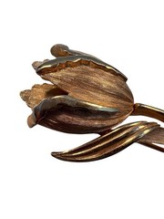 Vintage Crown Trifari Tulip Brooch Pin Brushed Gold Trifarium 50s 60s Figural A4