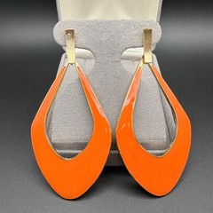 Vintage Gold Tone Orange Enamel Teardrop Drop Earrings Bold Statement Modern Y2K