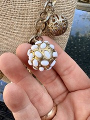 RJ Graziano Gold & White 70s Style Ball Chain Statement Necklace RJG Signed