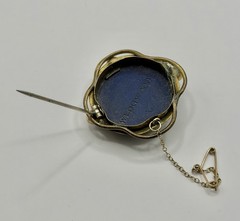 Antique Victorian Art Nouveau Wedgwood Blue Jasperware Lady Brooch Safety Chain