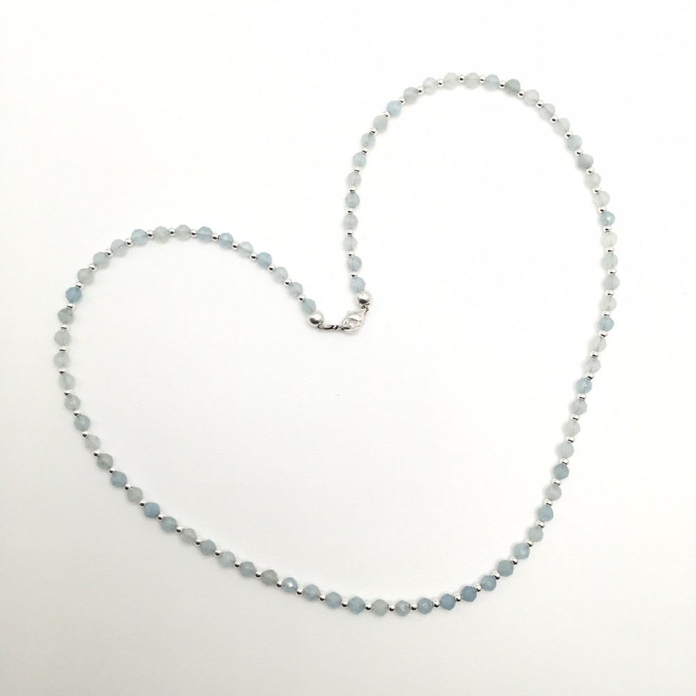 Silver Schark Handmade Sterling Silver & Aquamarine Choker Necklace 17″ #79