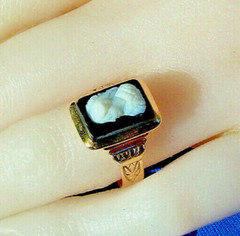 Antique Victorian 14K GOLD Deco Ring Hard Stone High Relief Onyx Portrait Cameo