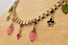 Glass Works Studios Anna Koplik Charm Necklace Collar Casino Cards Signed BinBN