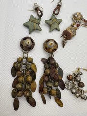 Vintage Lot of 4 Boho Statement Earrings Mixed Materials Wood Metal Beads Star