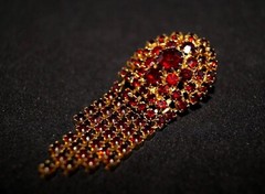 Vintage Bronze Soviet Brooch with garnet color stones pin Made in ussr