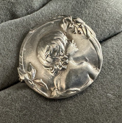 Vintage Art Nouveau 800 Silver Repousse Girl Floral Brooch
