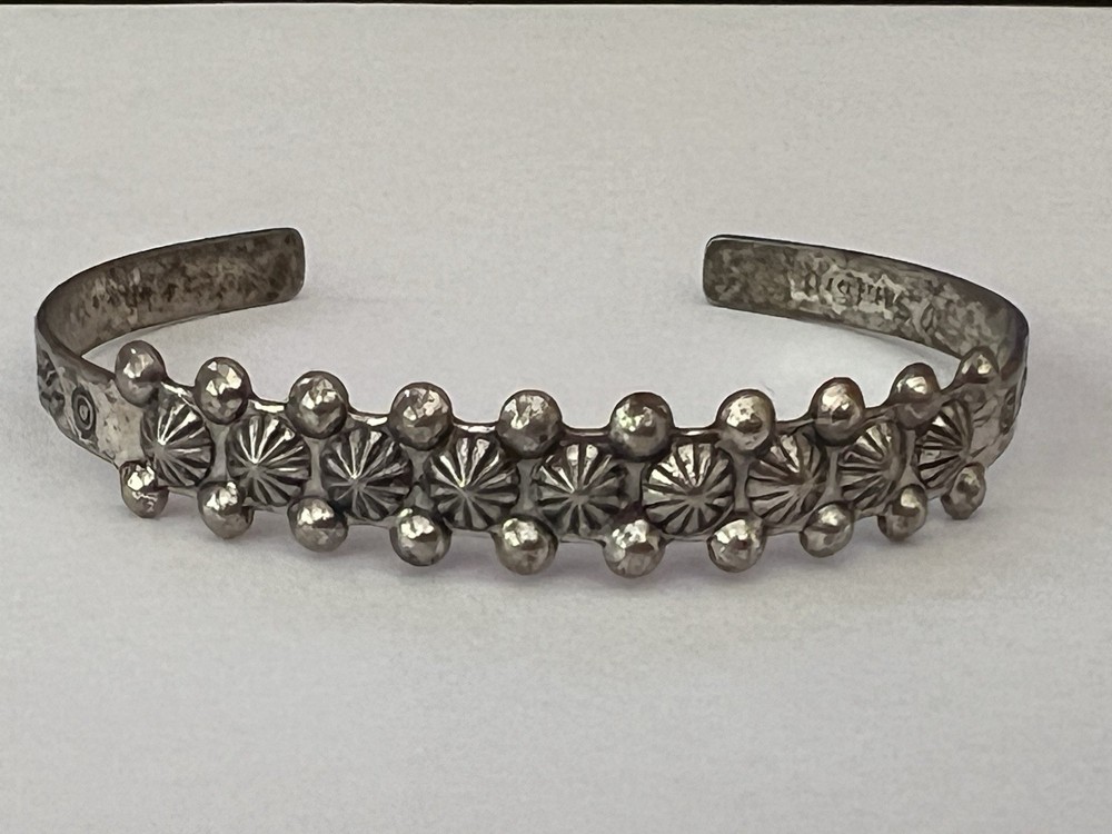 Vintage Nickel Silver – NAVAJO Signed SANFORD Stamped Cuff Adjustable Bracelet