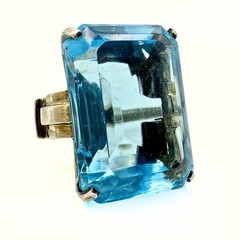 Vintage Retro Marked Rectangular Cut Blue Glass Sterling Silver Ring Sz 5.75