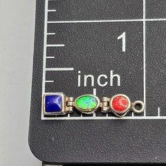 Vintage Sterling Silver Coral Opal Lapis Pendant Hinged Drop Style