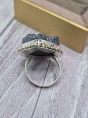 Large Vintage 925 Sterling Silver Blue Gold Druzy Ring Size 8.5 Estate Jewelry