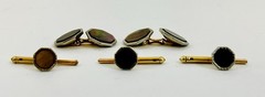 Vintage Antique Pair of Octagon MOP 14K Gold Cuff Links + 3 Shirt Studs 14K Gold